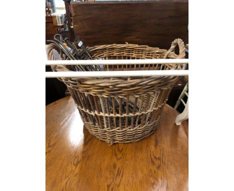 A LOG BASKET AND FIRE TOOLS