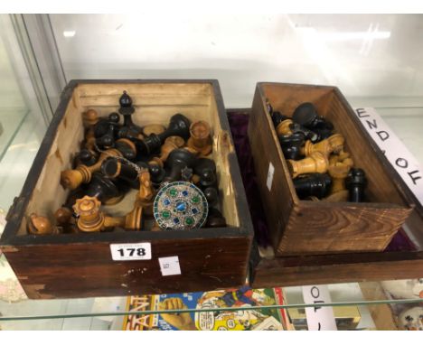 TWO WOODEN STAUNTON CHESS SETS