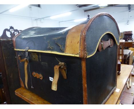 A VINTAGE LEATHER BOUND CABIN TRUNK