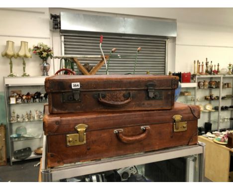 TWO VINTAGE LEATHER SUITCASES. 