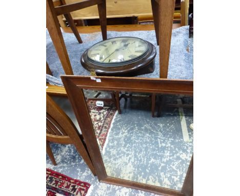 A VINTAGE WALL CLOCK SIGNED MEYLAN OF OUNDLE TOGETHER WITH AN OAK FRAMED MIRROR 