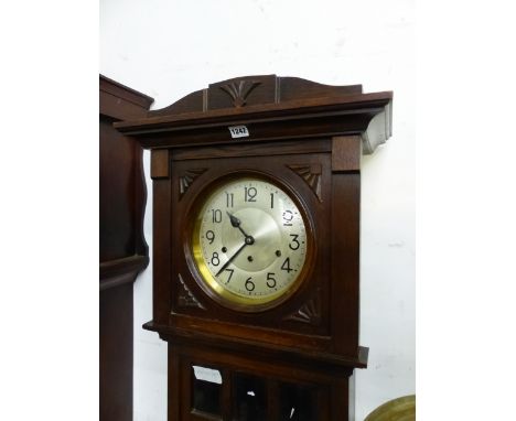 AN EARLY 20th CENTURY OAK LONG CASED GRANDFATHER CLOCK WITH EIGHT DAY CHIMING MOVEMENT. H 183 W 48 D 25cms