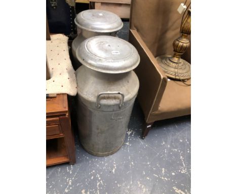 TWO VINTAGE ALUMINIUM CHURNS 