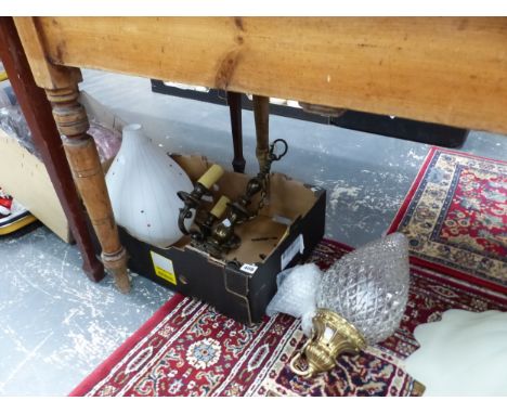 VARIOUS LIGHT FITTINGS TOGETHER WITH A QUANTITY OF COSTUME INCLUDING VINTAGE SHOES. 