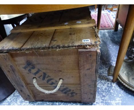 A LARGE PINE BOX AND A CABIN TRUNK.