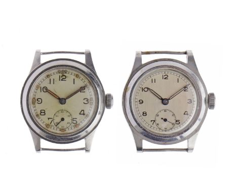 TWO GENTLEMAN'S MILITARY ISSUE STAINLESS STEEL MANUAL WIND WRIST WATCHESone with a signed Eincar 17 jewel movement, the round