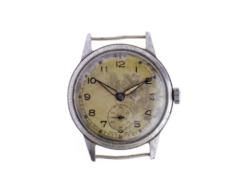 GENTLEMAN'S MILITARY ISSUE NICKEL PLATED MANUAL WIND WRIST WATCHunsigned 15 jewel movement, the round dial with Arabic numera