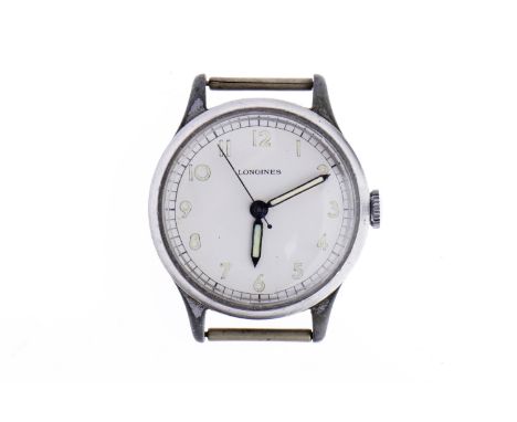 GENTLEMAN'S LONGINES STAINLESS STEEL MANUAL WIND WRIST WATCHpossibly military issue, signed 17 jewel movement numbered 651111