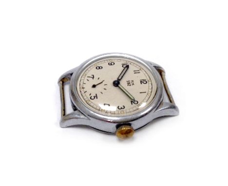 GENTLEMAN'S K. M. 592 MILITARY ISSUE STAINLESS STEEL MANUAL WIND WRIST WATCHsigned Alpina 592 movement, the round white dial 