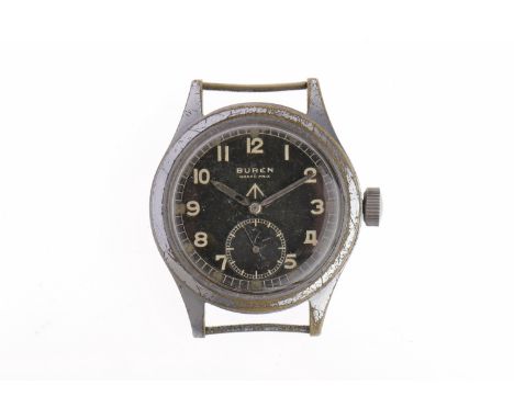 GENTLEMAN'S BUREN GRAND PRIX MILITARY ISSUE STAINLESS STEEL MANUAL WIND WRIST WATCHsigned Buren Grand Prix 15 jewel movement,