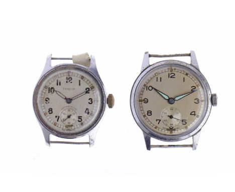 GENTLEMAN'S TIMOR MILITARY ISSUE STAINLESS STEEL MANUAL WIND WRIST WATCHsigned 16 jewel movement, the round dial with Arabic 