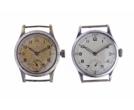 TWO GENTLEMAN'S MILITARY ISSUE STAINLESS STEEL MANUAL WIND WRIST WATCHESone with a 15 jewel movement numbered K. F. 320 and w