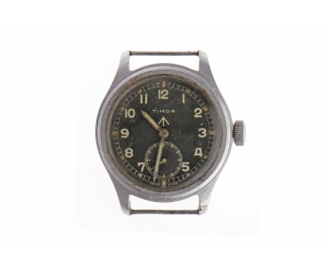 GENTLEMAN'S TIMOR MILITARY ISSUE STAINLESS STEEL MANUAL WIND WRIST WATCHsigned Timor calibre 6060 15 jewel movement, the roun