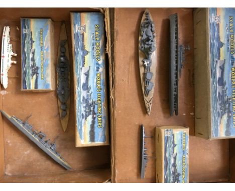 Six boxed scale models of the Worlds fighting ships, including HMS Rodney, Eagle, Hero, Hood, Cumberland and Hospital Ship.