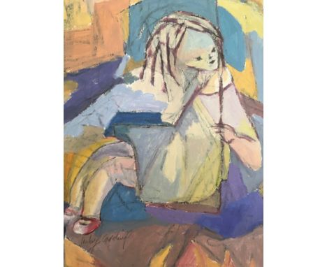 CATHERINE IMHOF CARDINAL. Framed, signed in pencil, titled ‘On the Swing’, portrait of young girl swinging, acrylic on board,