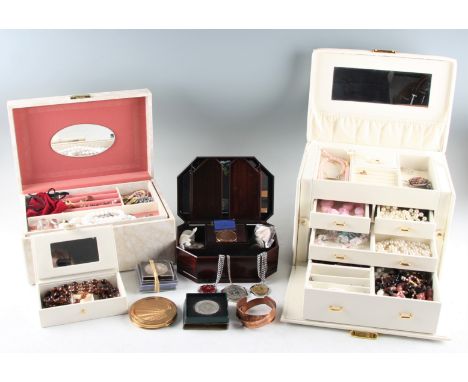 A collection of costume jewellery to include necklaces, bangles, keyrings, rings, a sapphire dress ring, earrings, two wrist 