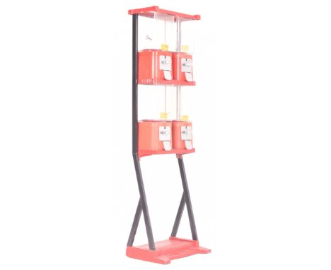 Brabo - A vintage 20p painted metal &amp; clear plastic shop front display four dispenser sweets / gum shop vending machine. 
