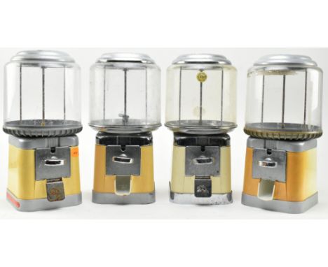 Beaver - Four vintage 20p coin operated cream colour sweet shop candy vending machines. Each confectionery dispenser with a c