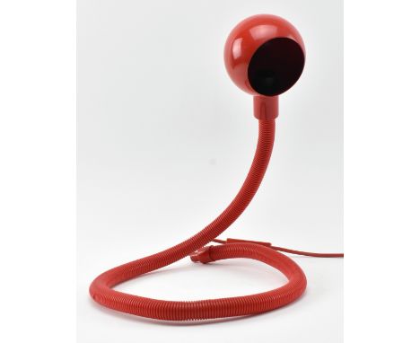 A vintage mid 20th century snake style table lamp. The lamp red in colour with round chrome shade over articulated flexible a