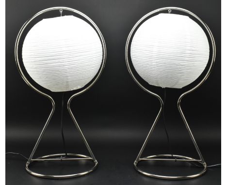 Ikea - Vate - a pair of vintage late 20th century circa 1990s paper &amp; chrome metal desk table lamp lights. Each having a 