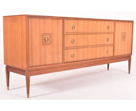 Greaves &amp; Thomas - a retro mid 20th century circa 1950s teak wood sideboard credenza. The sideboard having a rectangular 
