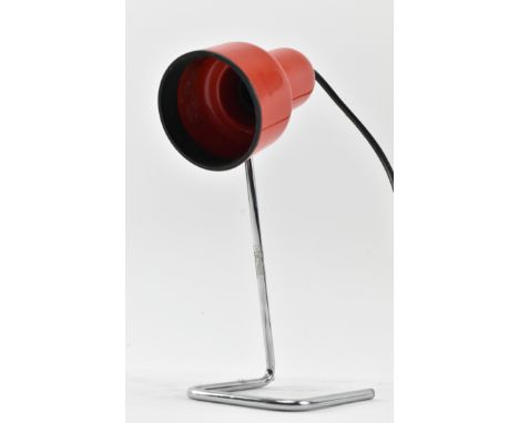 Habitat - a vintage mid century red spotlight desk lamp. The lamp with red plastic shade, raised on chromed wire stand with w