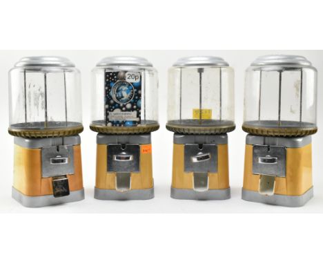 Beaver - Four vintage 20p coin operated cream colour sweet shop candy vending machines. Each confectionary dispenser with a c