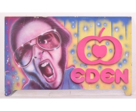 A vintage early 21st century noughties fairground / night club acrylic disco sign for Eden, Ibiza. The nightclub advertising 