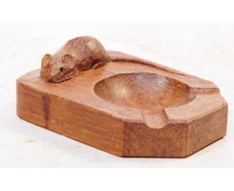Robert Mouseman Thompson of Kilburn - a vintage carved English oak ashtray. The ash tray with Mouseman's signature carved mou