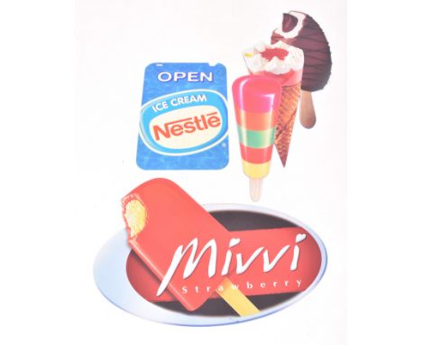 Three vintage noughties ice cream lolly advertising acrylic panel board signs. The lot comprising a Nestle signboard on blue 