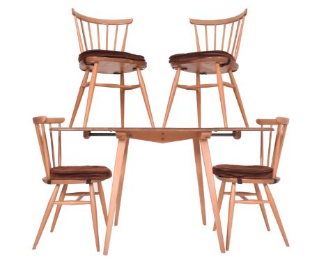 Lucian Ercolani for Ercol - A retro mid 20th century circa 1960s blonde beech &amp; elm drop leaf dining table with four chai