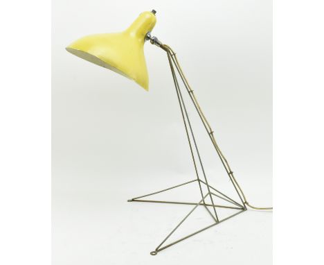 Manner of Bernard Schottlander - a retro mid 20th century designer table lamp light. The lamp having a yellow enamel pendant 