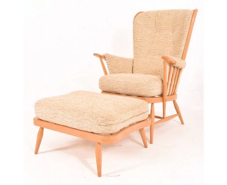 Lucian Ercolani for Ercol - Windsor Model - a retro 20th century beech and elm high back armchair / easy lounge elbow chair a