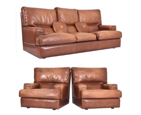 Ralph Lauren - a contemporary highend designer three piece leather sofa suite. The suite comprising a three seater sofa sette