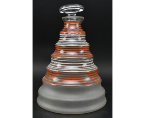 A vintage mid century enamelled and frosted glass ship's decanter in an Art Deco style. The decanter with mushroom stopper ov