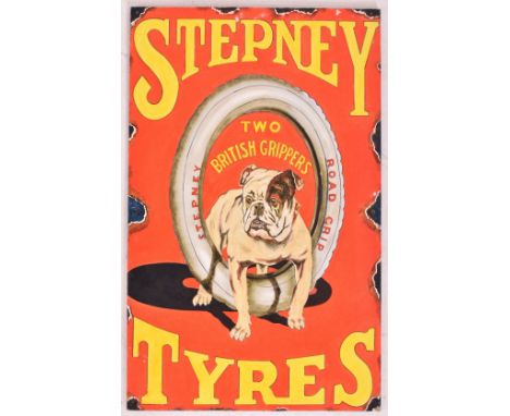 Stepney Tyres - A contemporary hand-painted on recycled board sign in the style of a vintage enamel advertisement sign. The d