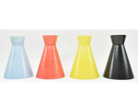 Four matched vintage mid century circa 1960s opaline glass light shades in a Scandinavian style. Each light shade of conical 