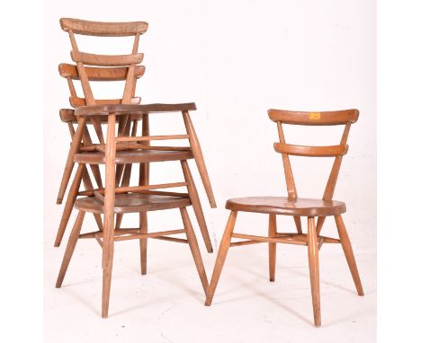 Lucian Ercol for Ercol - Dot - a set of four retro 1960s beech and elm stacking chairs / dining chairs. Each chair having tap