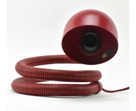 A vintage 1980s Cobra snake flexi gooseneck desk table lamp produced by Firstlight. The lamp of chrome construction in red co