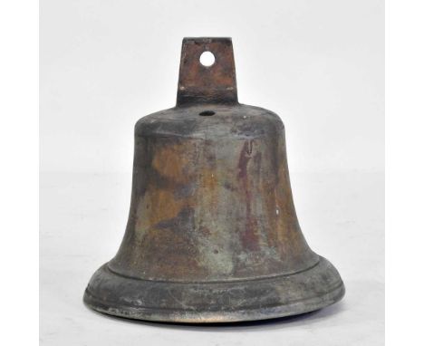 An antique bronze bell, 33cm high