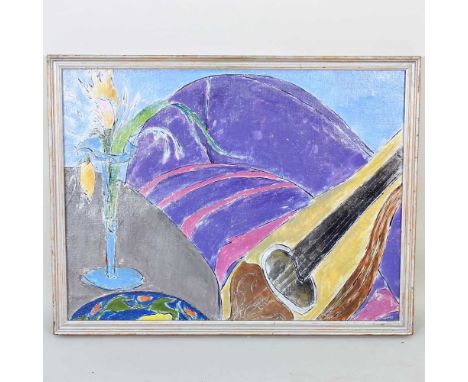 Uriel Eekhoff, 1923-2014, Still life with mandolin, signed oil on canvas, 53 x 60cm