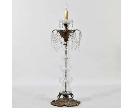 A French style gilt metal and cut glass table lamp, 91cm high