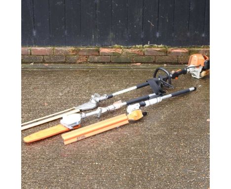 A Stihl hedge trimmer kombi-tool KM-HL attachment, as new, together with a Stihl pole pruner attachment, as new, and a used S