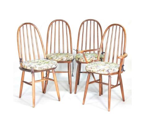A set of four Ercol spindle back dining chairs, with cushion seats (4)