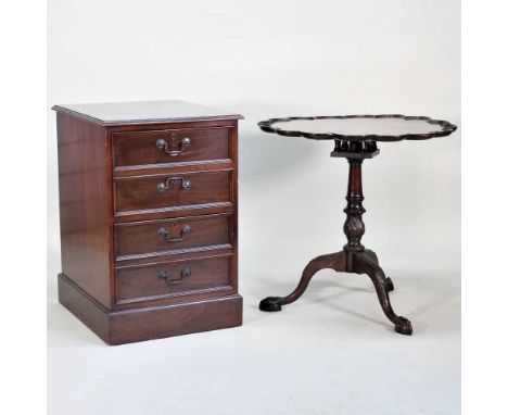 A reproduction tripod table, together with a filing cabinet, 53cm wide (2)53w x 63d x 80h cm
