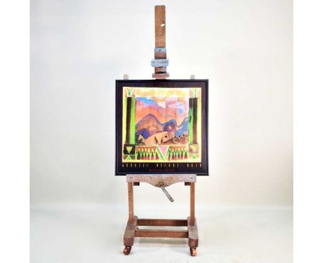 An early 20th century oak artist's easel. According to the family this belonged to the artist Michael Chase, together with a 