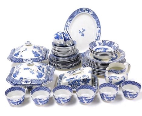 A Wood &amp; Sons Yuan pattern part dinner service, in blue and white, comprising butter dish and cover, two tureens and cove