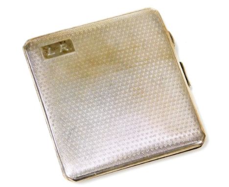 A George V silver engine turned decorated cigarette case, the front with rectangular initial panel marked LR, marked Birmingh