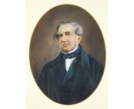 19thC School. portrait of a gentleman, in oval mount, unsigned, gouache, 19cm x 14cm, in a gilt frame. 