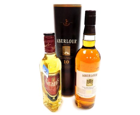 Two bottles of whisky, to include an Aberlour ten year old Highland single malt scotch whisky, and a Grant's 35cl bottle. (2)